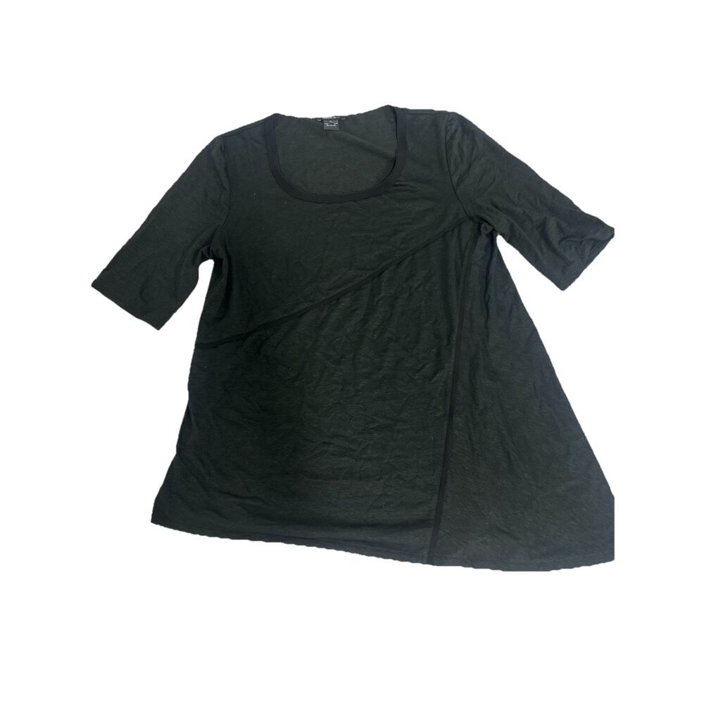 Lafayette 148 NY Linen Black Tunic Top Asymmetrical Hem Minimalist Resort L